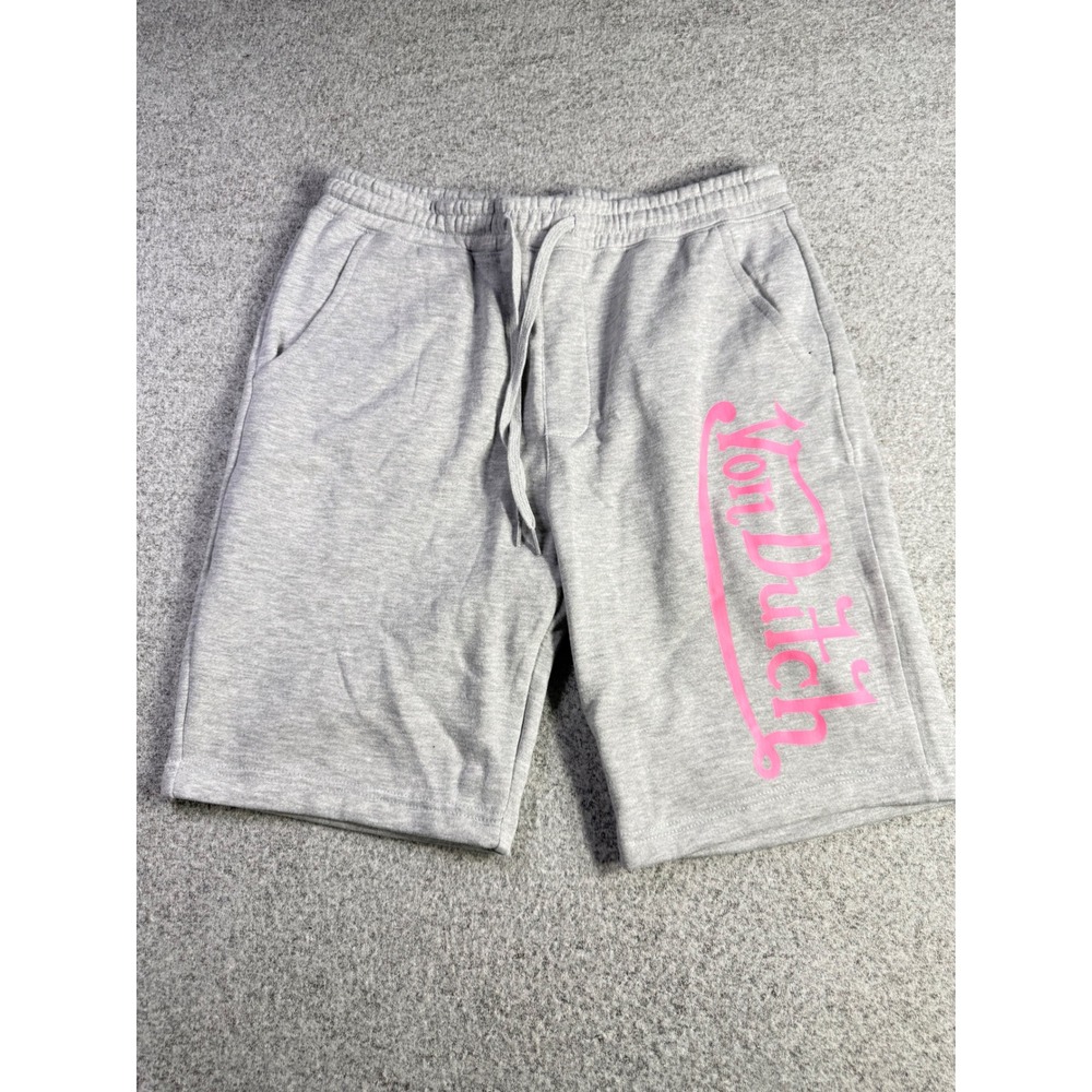 Von Dutch Mens Gray Pink Logo Sweat Shorts Size M Drawstring Y2K Streetwear